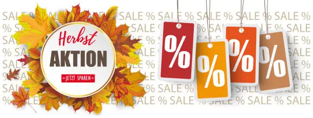 Vector illustration of German text Herbstaktion, Jetzt Sparen, translate Autumn Sale, Buy Now. Eps 10 vector file.