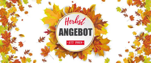 Vector illustration of German text Herbstaktion, Jetzt Sparen, translate Autumn Offer, Buy Now. Eps 10 vector file.