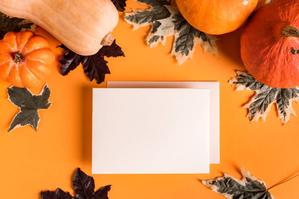 istock Autumn pumpkins and blank card 1425866786
