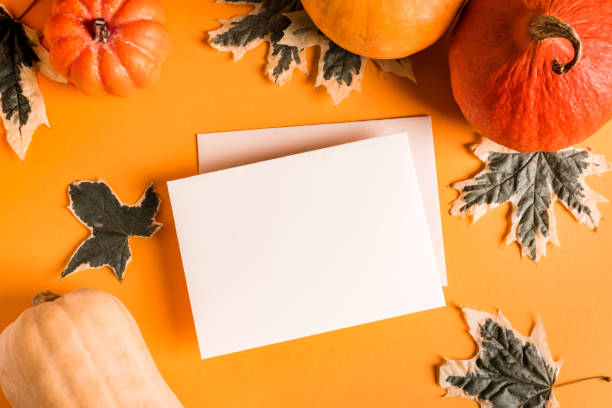 istock Autumn pumpkins and blank card 1425867054