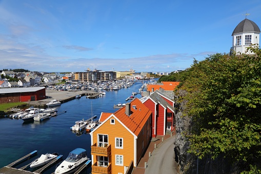Haugesund city, Norway. Summer view of boats in Haugaland district of Norway.