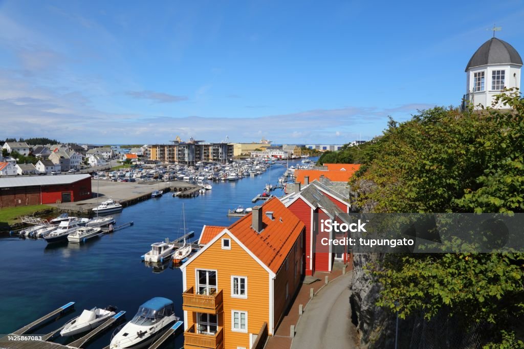 Haugesund, Norway Haugesund city, Norway. Summer view of boats in Haugaland district of Norway. Architecture Stock Photo