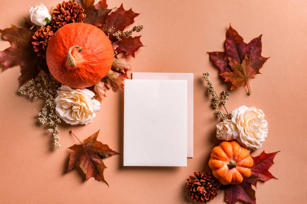 istock blank card, autumn pumpkins and flowers 1425867108