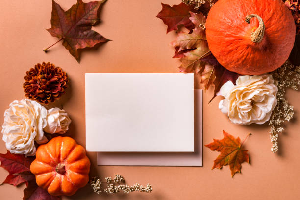 istock blank card, autumn pumpkins and flowers 1425867179