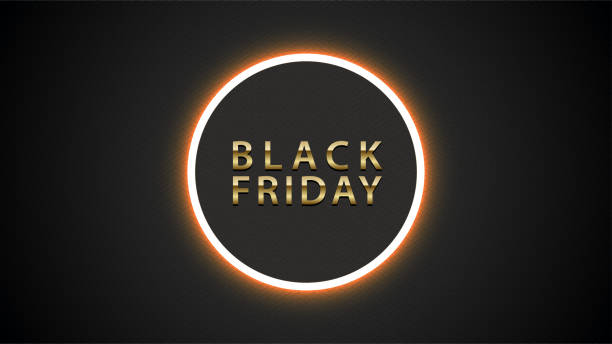 Black Friday Sale Glow Ring Luxury Banner. Dark finely pattern texture background, gold text lettering, glowing eclipse round frame. Web site poster, flyer or social network. Vector illustration Black Friday Sale Glow Ring Luxury Banner. Dark finely pattern texture background, gold text lettering, glowing eclipse round frame. Web site poster, flyer or social network. Vector illustration. finely stock illustrations