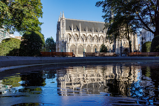 A Brussels street scene of Church of Our Lady of Victories at the Sablon Brussels, Belgium