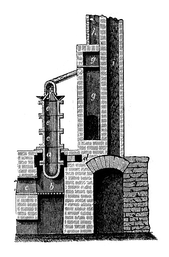 Antique illustration, metallurgy: Furnace for arsenic sublimation