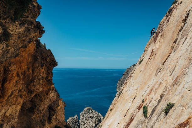 istock A distant view of a male climber overcoming extremely steep terrain 1425879034