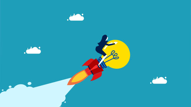 istock New innovations. business woman driving a light bulb rocket in the sky 1425880800