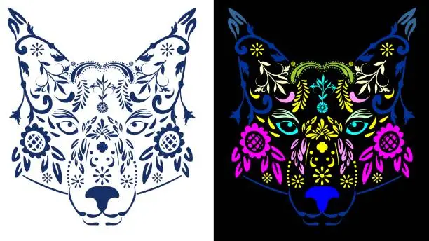 Vector illustration of fox mexican huichol art illustration pack collection