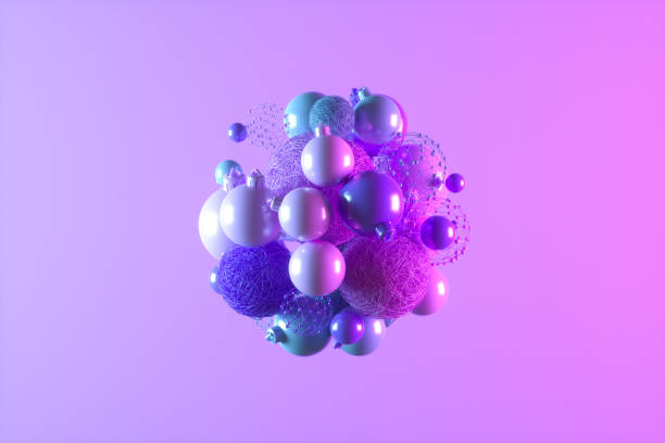 istock Flying Christmas ornaments neon new year background 1425884658
