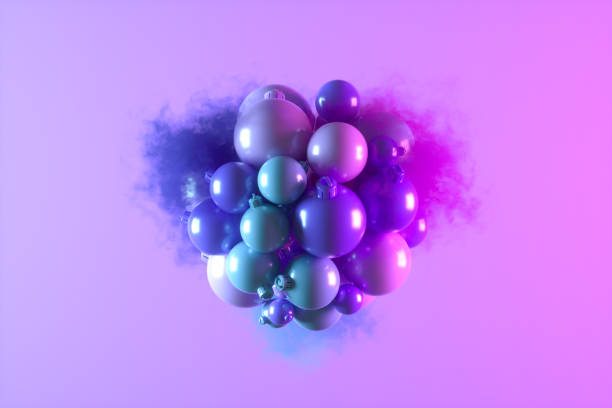istock Flying Christmas ornaments neon new year background 1425884700