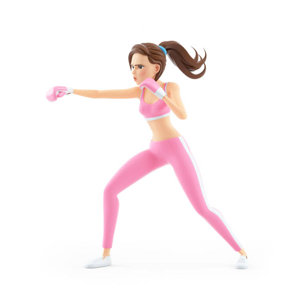 3d sporty woman boxing workout, illustration isolated on white background