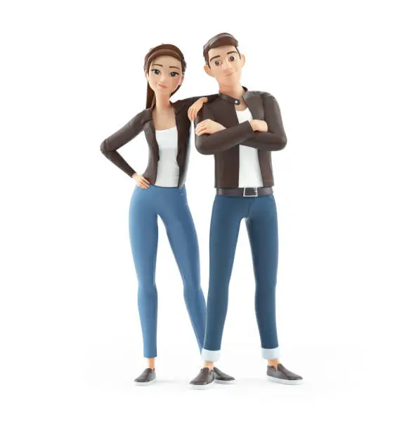 Photo of 3d cartoon woman leaning on man shoulder