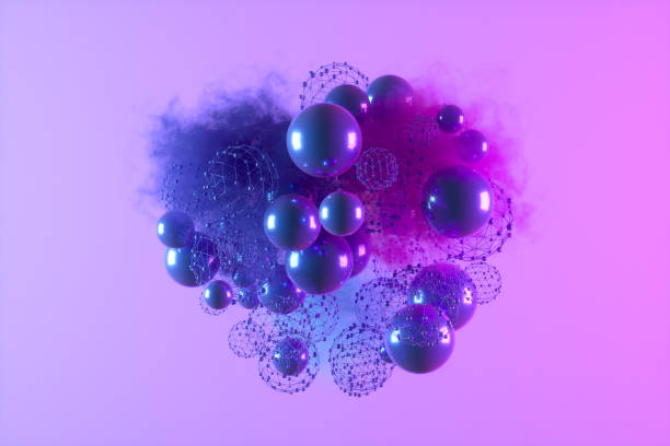 istock Flying Christmas ornaments neon new year background 1425884959