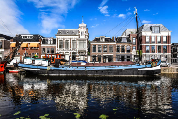 Small Cargo Ship In Leeuwarden Canal, The Netherlands