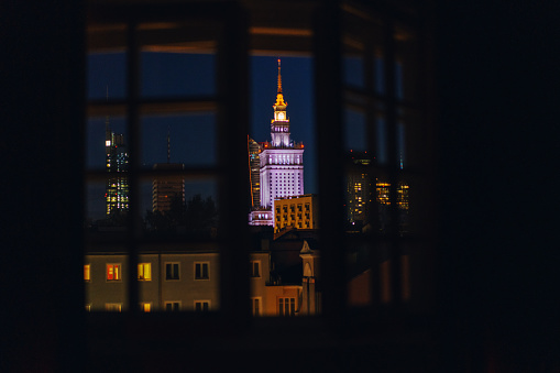 Warsaw at night from the window
