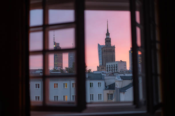 Cityscape - view of the district of Srodmiescie in the center Warsaw, view from the Vistula River, Poland, 20 August, 2022