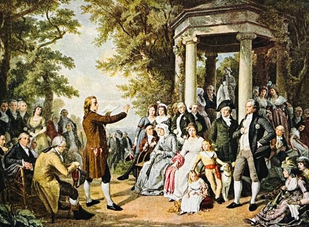 illustrazioni stock, clip art, cartoni animati e icone di tendenza di schiller e goethe a weimar leggono e discutono nel parco - johann wolfgang von goethe