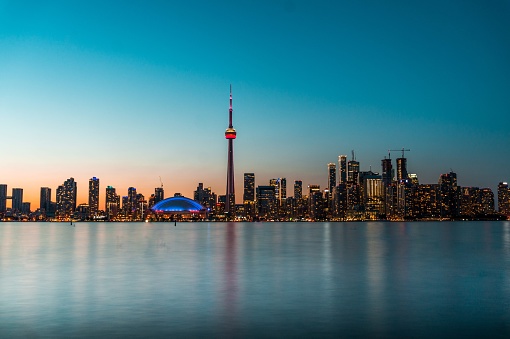Skyline of Toronto during sunset as seen from the Center Island