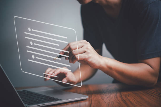 istock electronic signatures for management documents Digital online contract, businessman holding pen virtual screen e-signing app, office business technology approval network. 1425898926