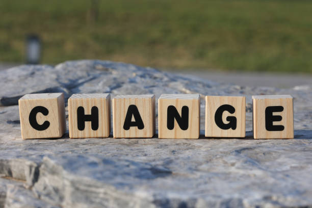 istock Word change from wooden blocks on the rock 1425901584