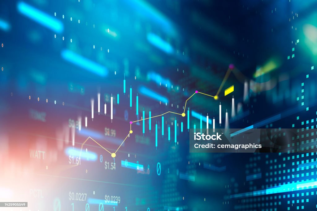Digitally Generated Currency and Exchange Stock Chart for Finance and Economy Based Computer Software and Coding Display Banking Stock Photo