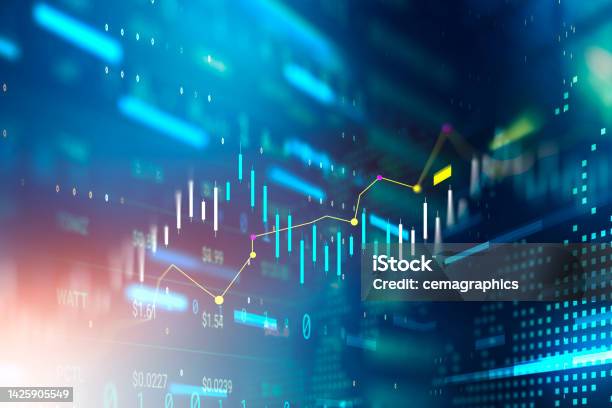 Digitally Generated Currency And Exchange Stock Chart For Finance And Economy Based Computer Software And Coding Display Stock Photo - Download Image Now