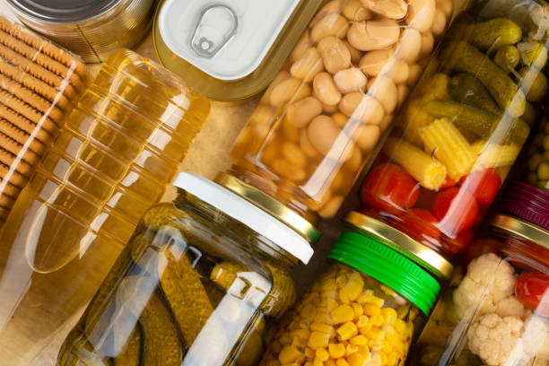 istock Emergency groceries food background flat lay 1425907259