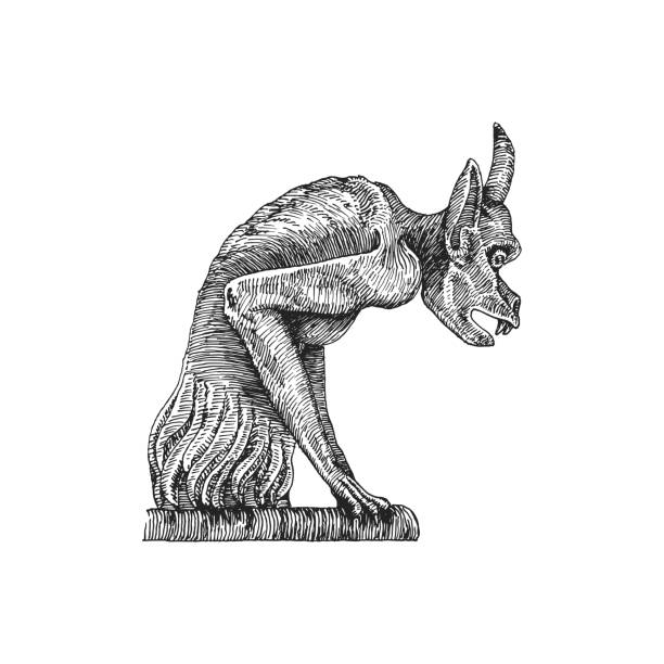 gargoyle, vintage illustration in engraving style. medieval chimera statue, hand drawing in vector. - notre dame stock illustrations