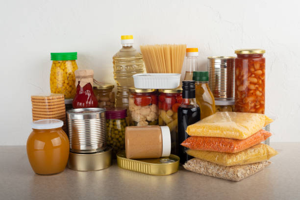 istock Emergency survival food set on white kitchen table 1425907313