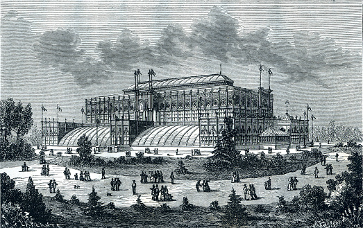 The Centennial International Exhibition 1876, the first official World's Fair to be held in the United States. In Philadelphia, Pennsylvania, May 10 - November 10, 1876. 

Celebrating the 100th anniversary of the signing of the Declaration of Independence in Philadelphia. Officially named the International Exhibition of Arts, Manufactures, and Products of the Soil and Mine, Fairmount Park. Designed by Herman J. Schwarzmann. Nearly 10 million visitors attended the exposition.