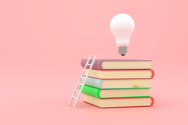 istock stack of books with white ladder and illuminated light bulb on top of them. 1425916652