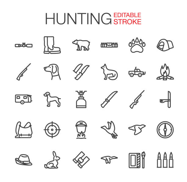 Hunting Icons Set Editable Stroke Hunting Icons Sed Editable Stroke. Vector illustration. fire fox stock illustrations