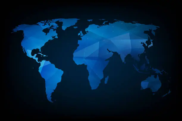 Vector illustration of Blue geometric world map