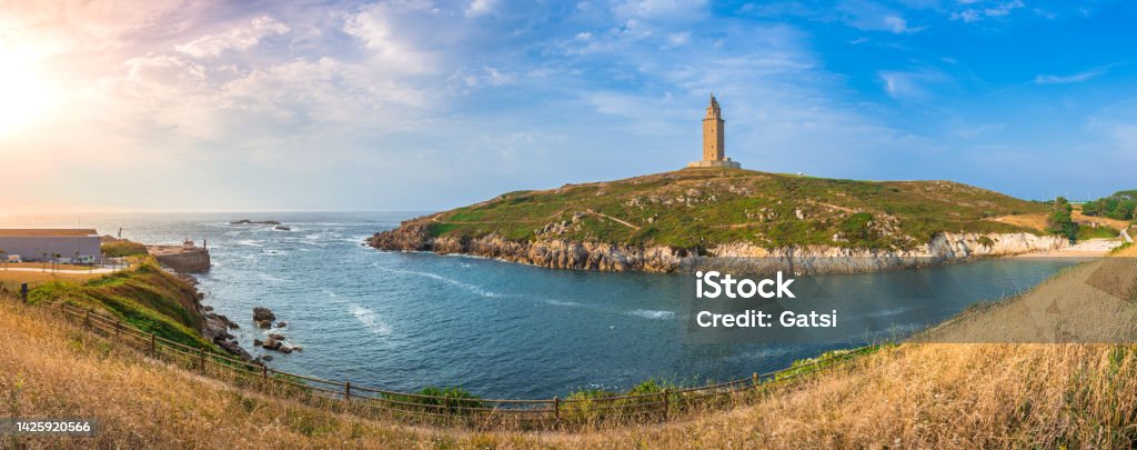 Tower of Hercules, the almost 1900 years old and rehabilitated in 1791, 55 metres tall structure is the oldest Roman lighthouse in use today and overlooks the Atlantic coast of Spain from A Coruna. Hercules - Mythological Character Stock Photo