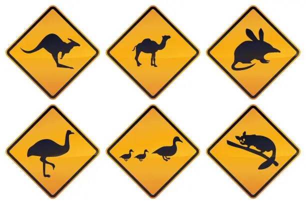 Vector illustration of Australian danger sign collection (metal reflection)