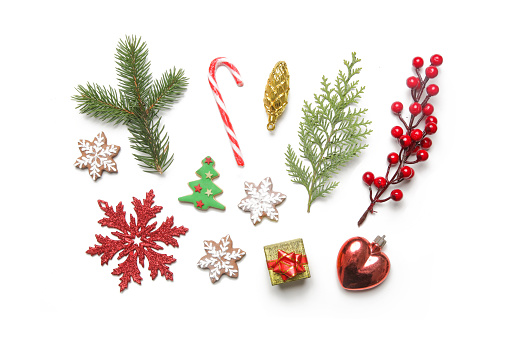 Christmas decoration design elements isolated on white background. Christmas, winter holiday, new year concept.