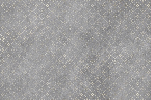 Gray and gold star cloisonne(Hoshi-sippo) pattern background. Whitish Japanese paper style texture. Elegant, chic, round, traditional Japanese pattern