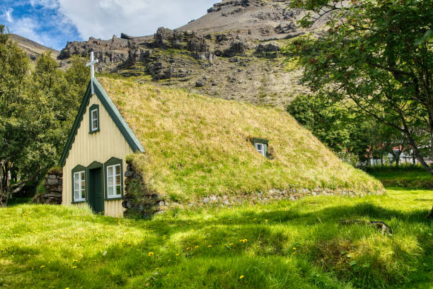 View of Hofskirkja church in Iceland