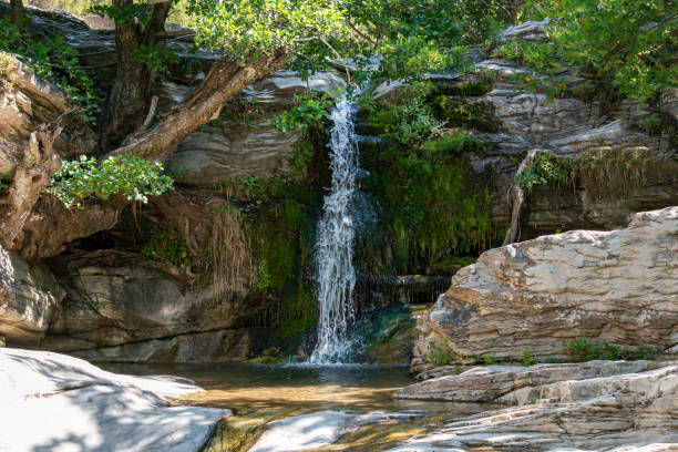 Beautiful waterfalls Maries, Thassos, Greece stock photo