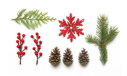 Christmas decoration design elements isolated on white background. Christmas, winter holiday, new year concept.
