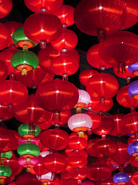 istock Green, pink, purple and red lanterns 1425938657