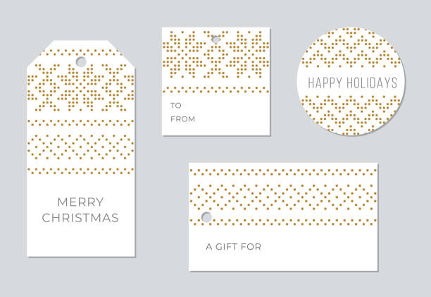 ilustraciones, imágenes clip art, dibujos animados e iconos de stock de conjunto de etiquetas de navidad y vacaciones. - patron ropa
