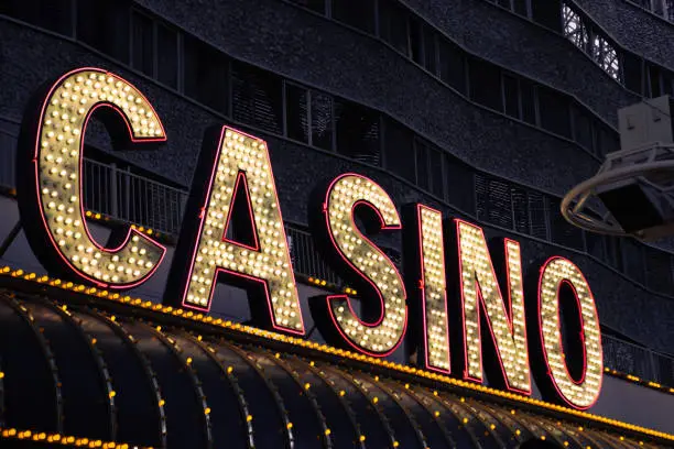 Close up view of casino neon sign in las vegas