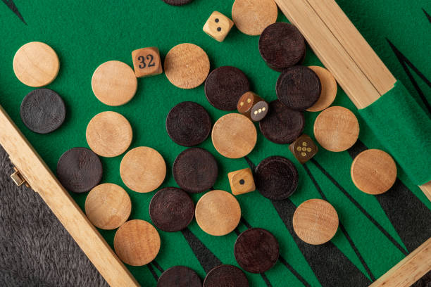 istock Flat lay picture of a backgammon board with pieces and dice 1425946297