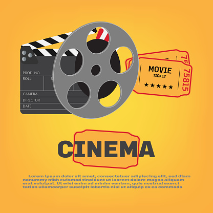Konsep Poster Bioskop Dengan Latar Belakang Kuning Komposisi Dengan