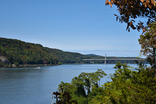 A view of the Hudson River from a trail at Locust Grove Estate.