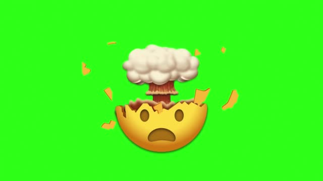 Animated Exploding Head Face Emoji. Seamless Loopable. 4K Cartoon Emoji Face Emoticon Animation on Green Screen Background. Social Media Expression, Emotion and Feelings Sharing Concept, Scared, Shocked, Fearful