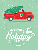 istock Pickup Truck With A Tree Christmas Party Invitation Template 1425958188